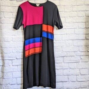 Exclusively Misook Colorblock Shift Dress M Black Pink Orange Blue Work Office